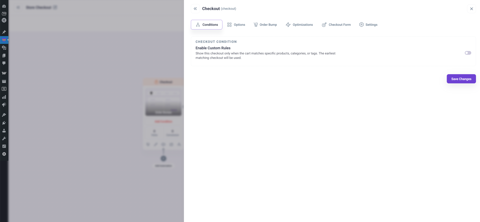The checkout step settings - Conditions tab