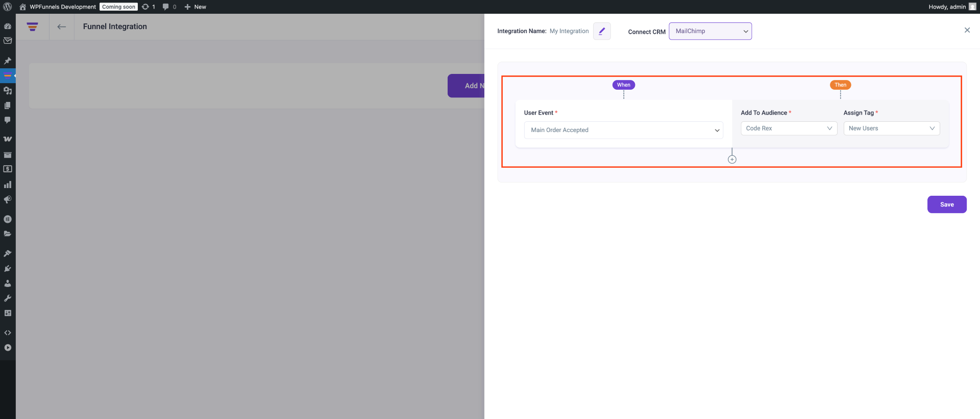 How To Integrate With MailChimp - WPFunnels 12 Add user event & action and Tag