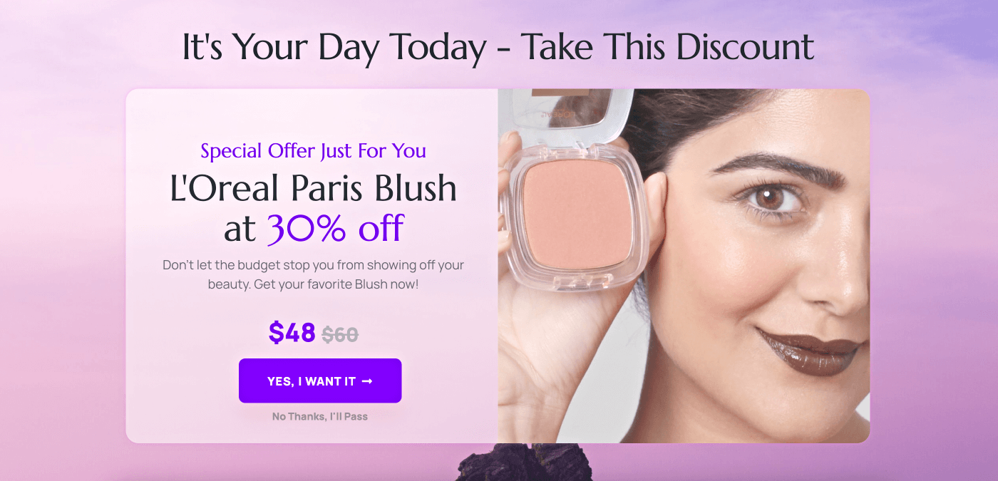 Blush on offer at the upsell as offer from same category