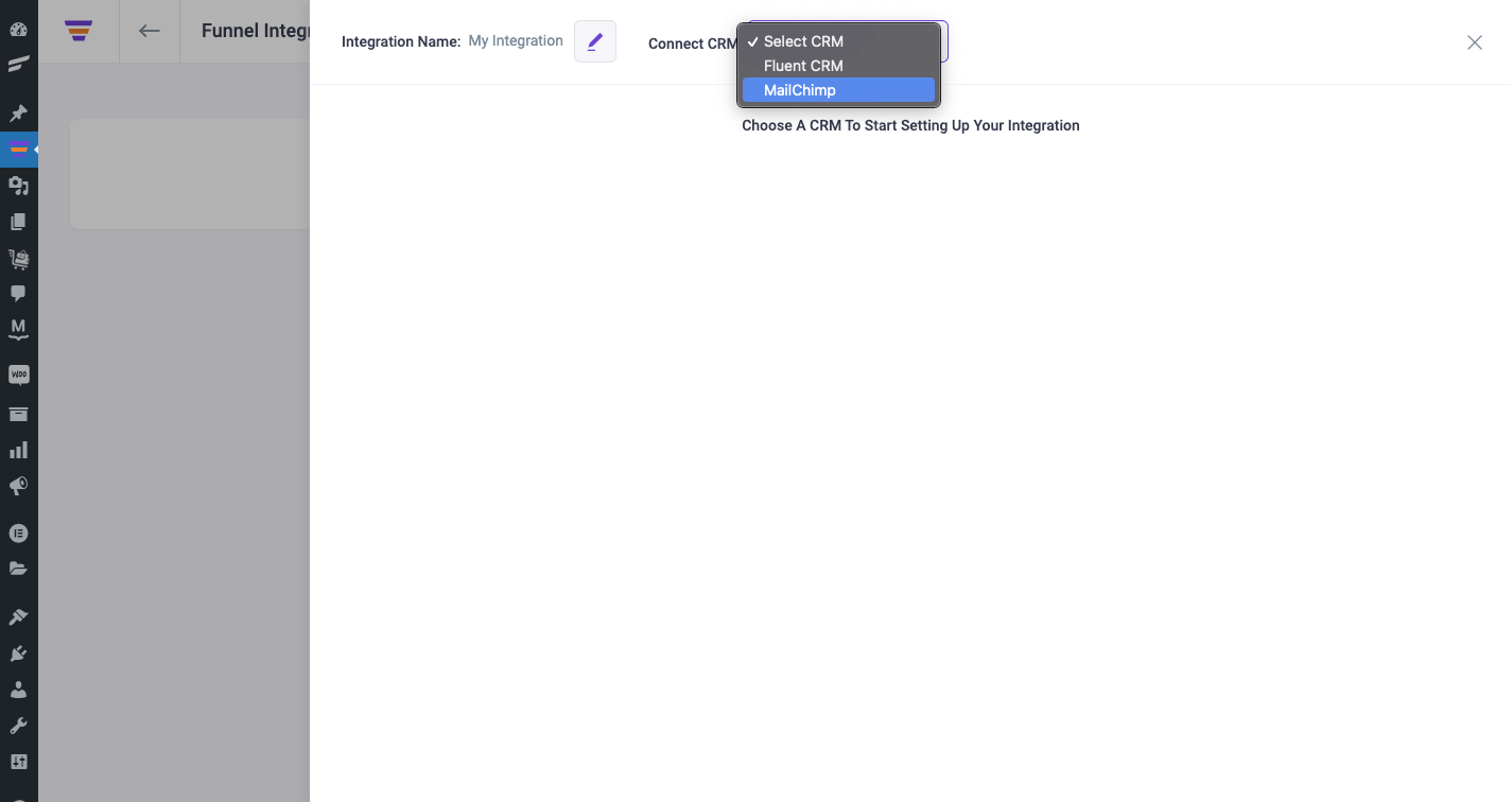 Choose MailChimp to connect with funnel