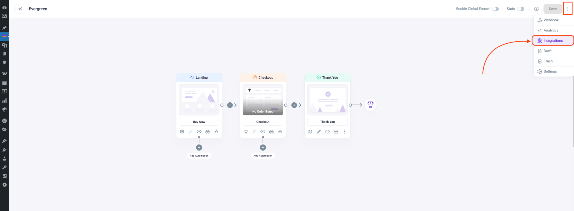WPFunnels Integration button