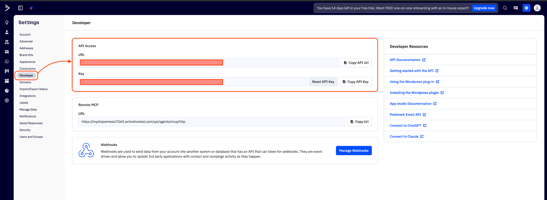 ActiveCampaign API key