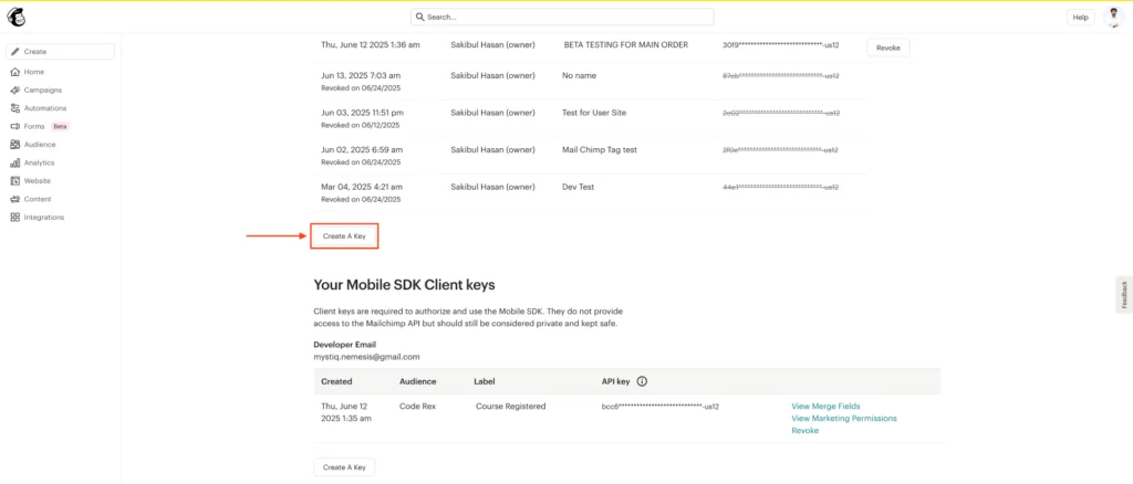 How To Integrate With MailChimp - WPFunnels 3 Create MailChimp API key