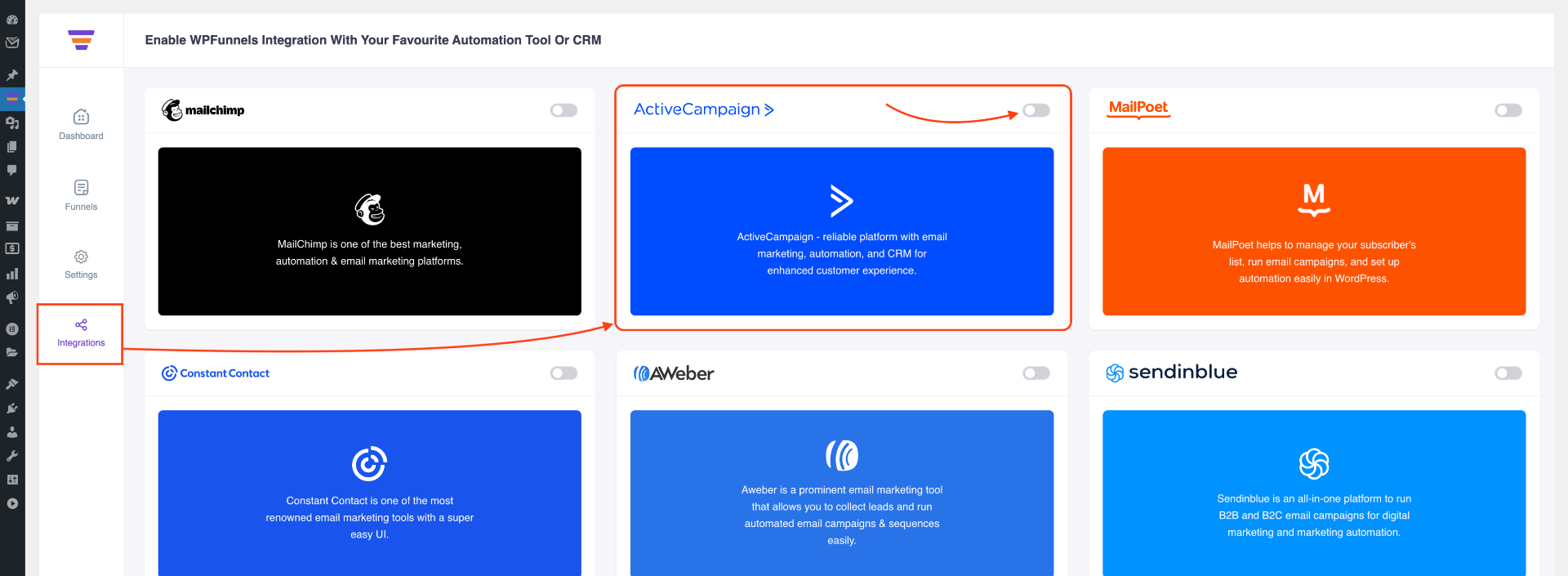 WPFunnels ActiveCampaign Integration - enable to integrate with ActiveCampaign