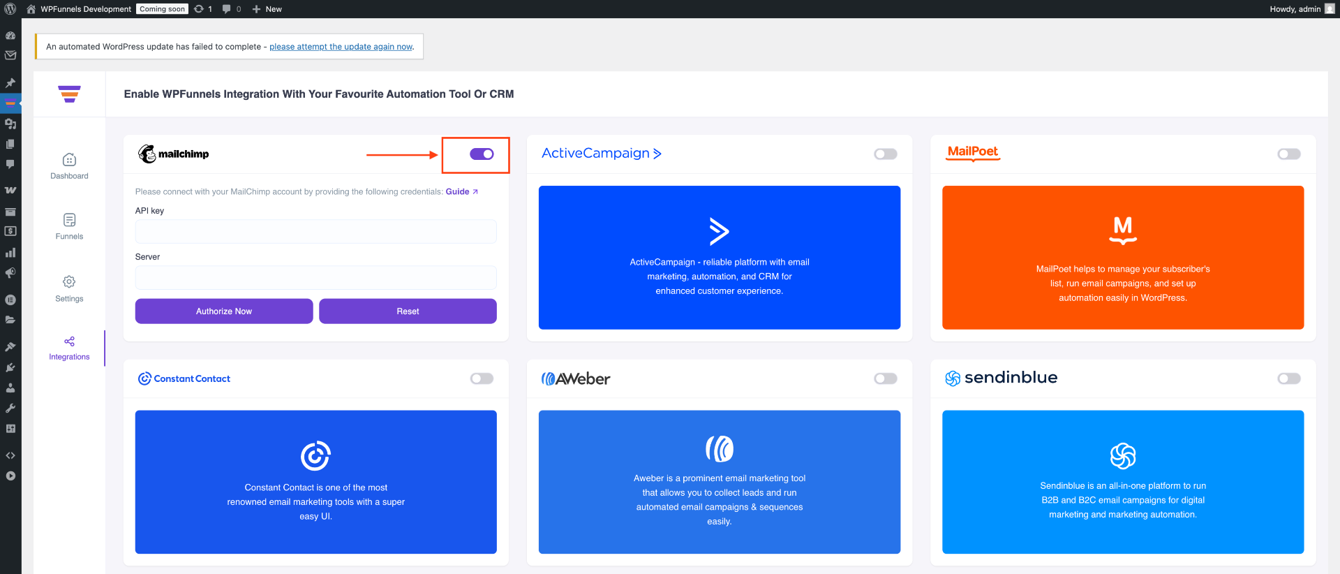 How To Integrate With MailChimp - WPFunnels 7 WPFunnels MailChimp Integration