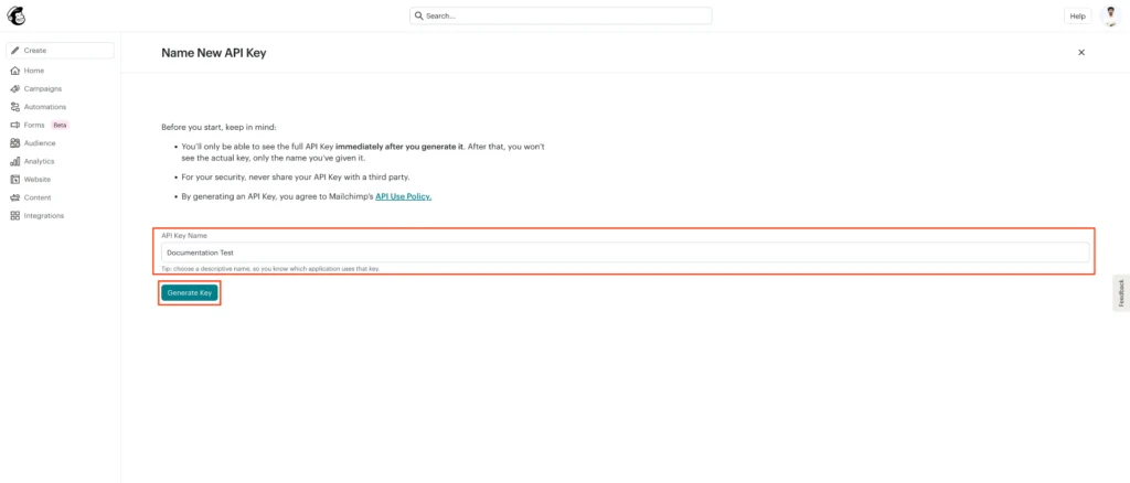How To Integrate With MailChimp - WPFunnels 4 MailChimp API key- Copy