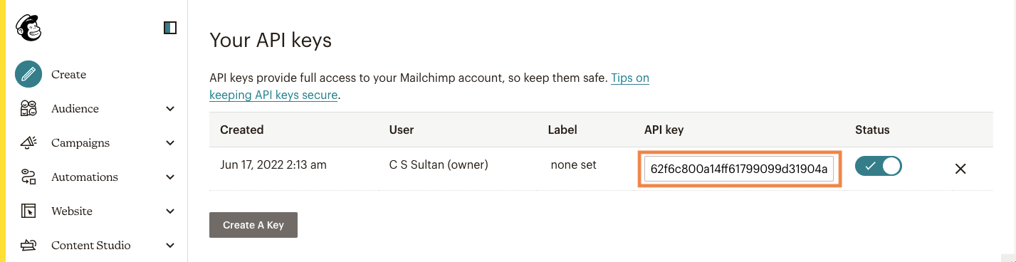 MailChimp API key