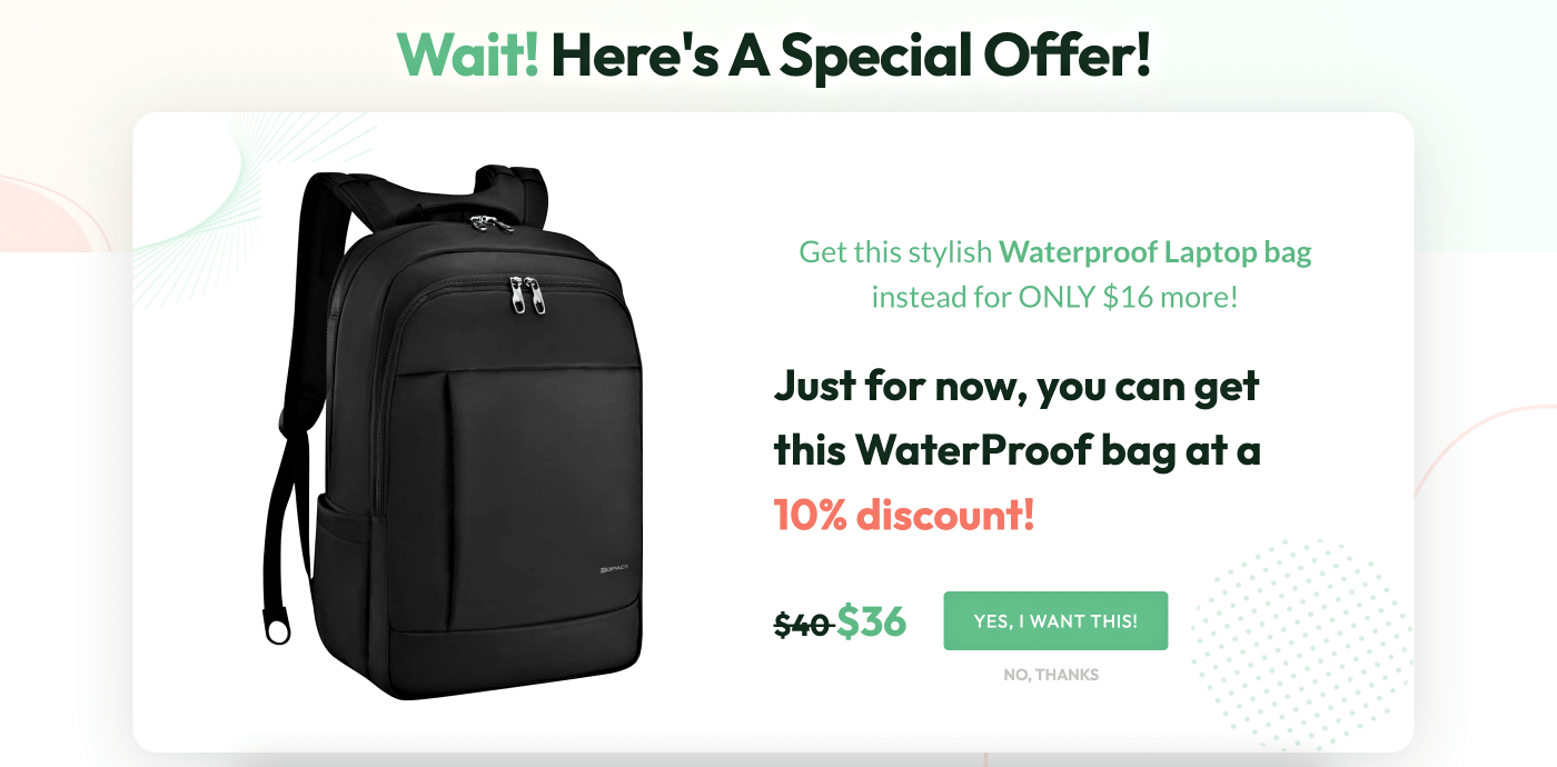 One click upsell - waterproof laptop offer