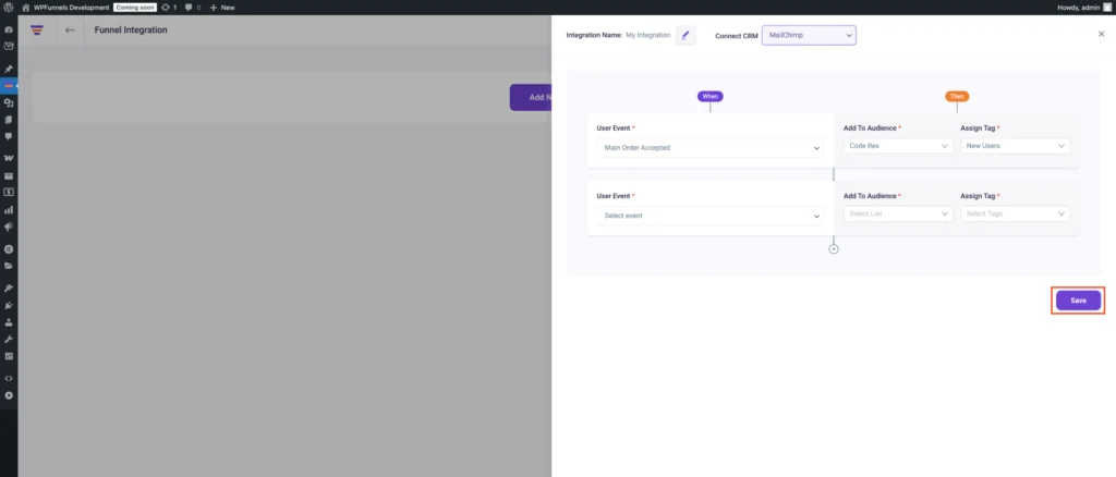How To Integrate With MailChimp - WPFunnels 14 Add more triggers for MailChimp