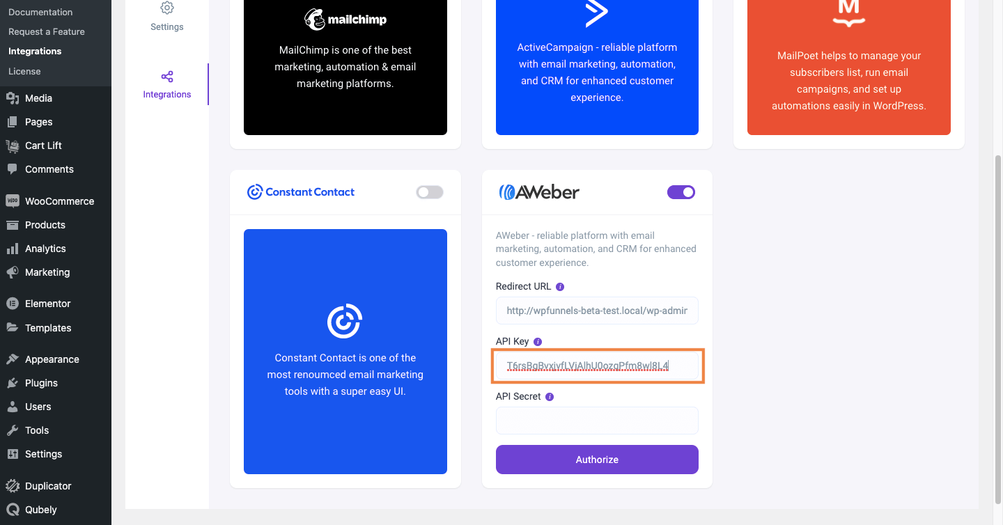 AWeber - setup Client ID (API Key)