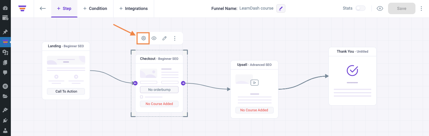 Add product in Checkout step settings