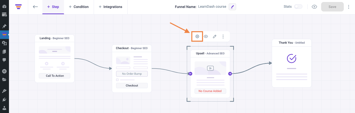 Add product in Upsell step settings