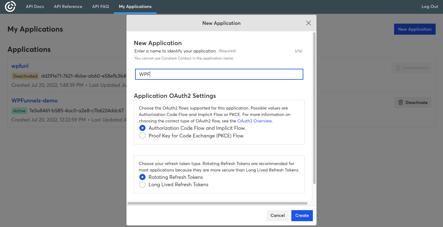 Constant Contact new application