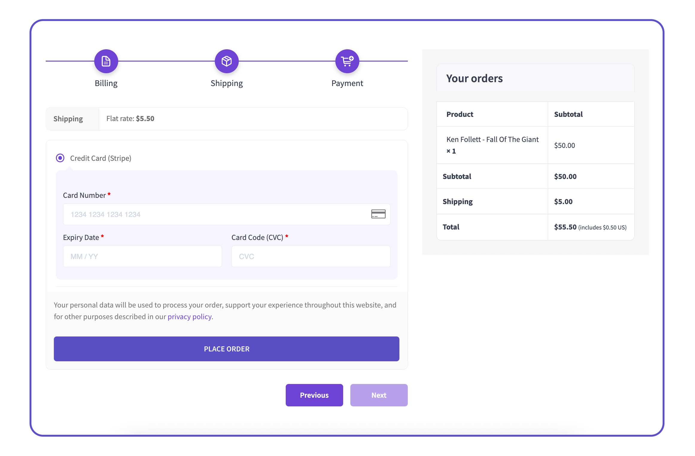 Express Checkout Page layout