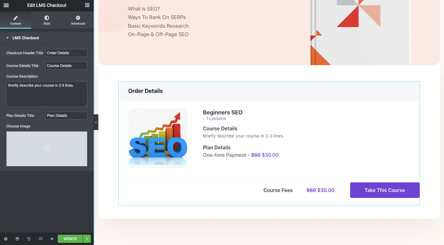 LMS Checkout widget on checkout page