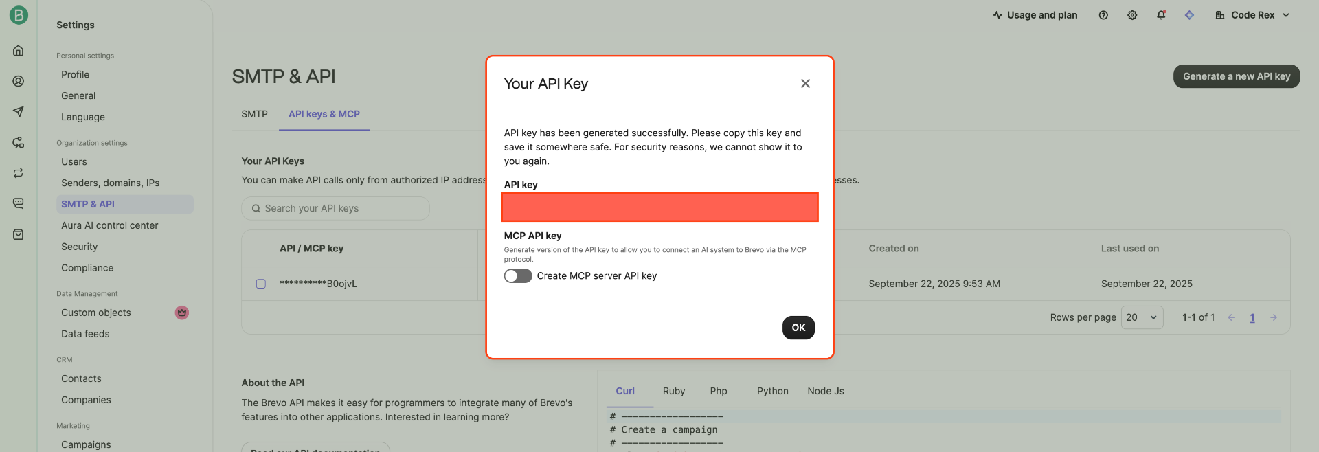 SendinBlue - copy API key