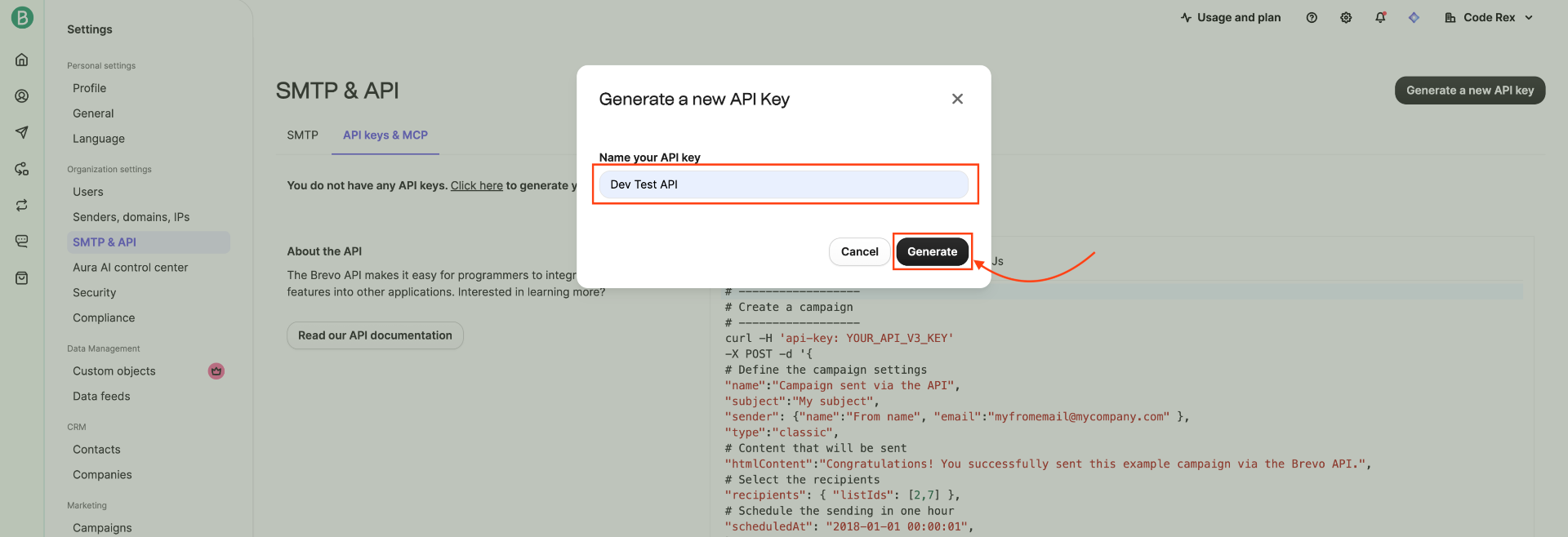 SendinBlue - name your API key