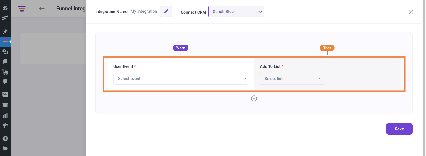 Setup user event & configure list