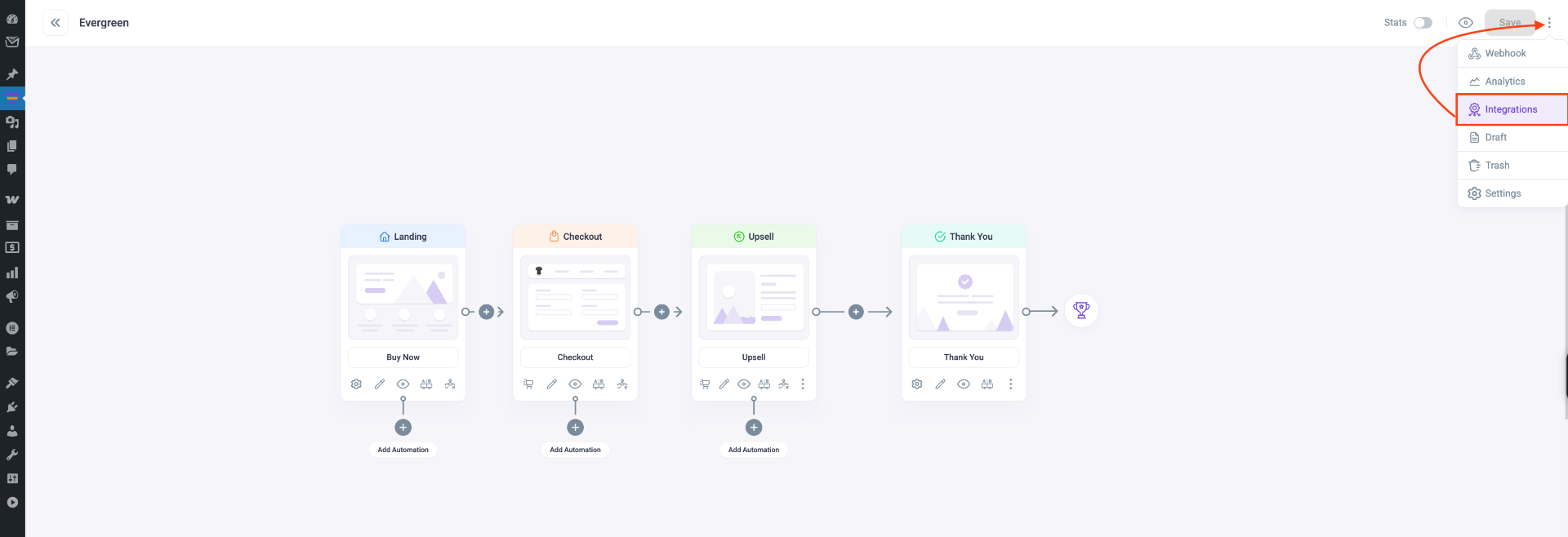 WPFunnels Integration button