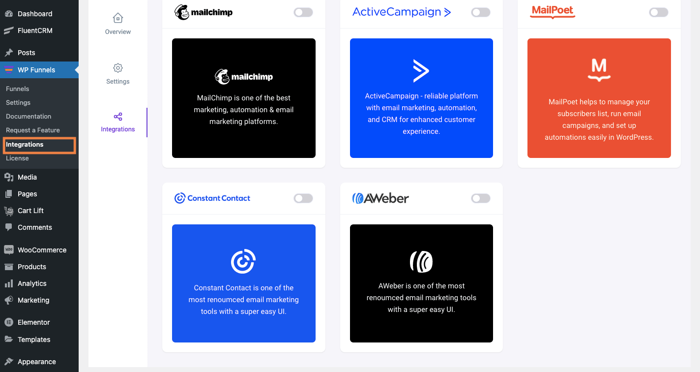 WPFunnels Integrations Page
