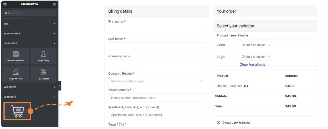 dedicated checkout block/widget