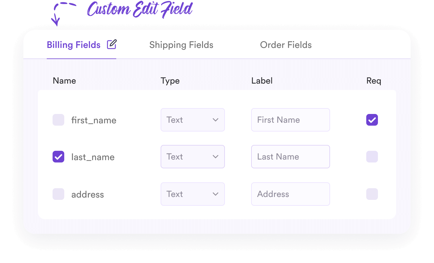 edit checkout fields