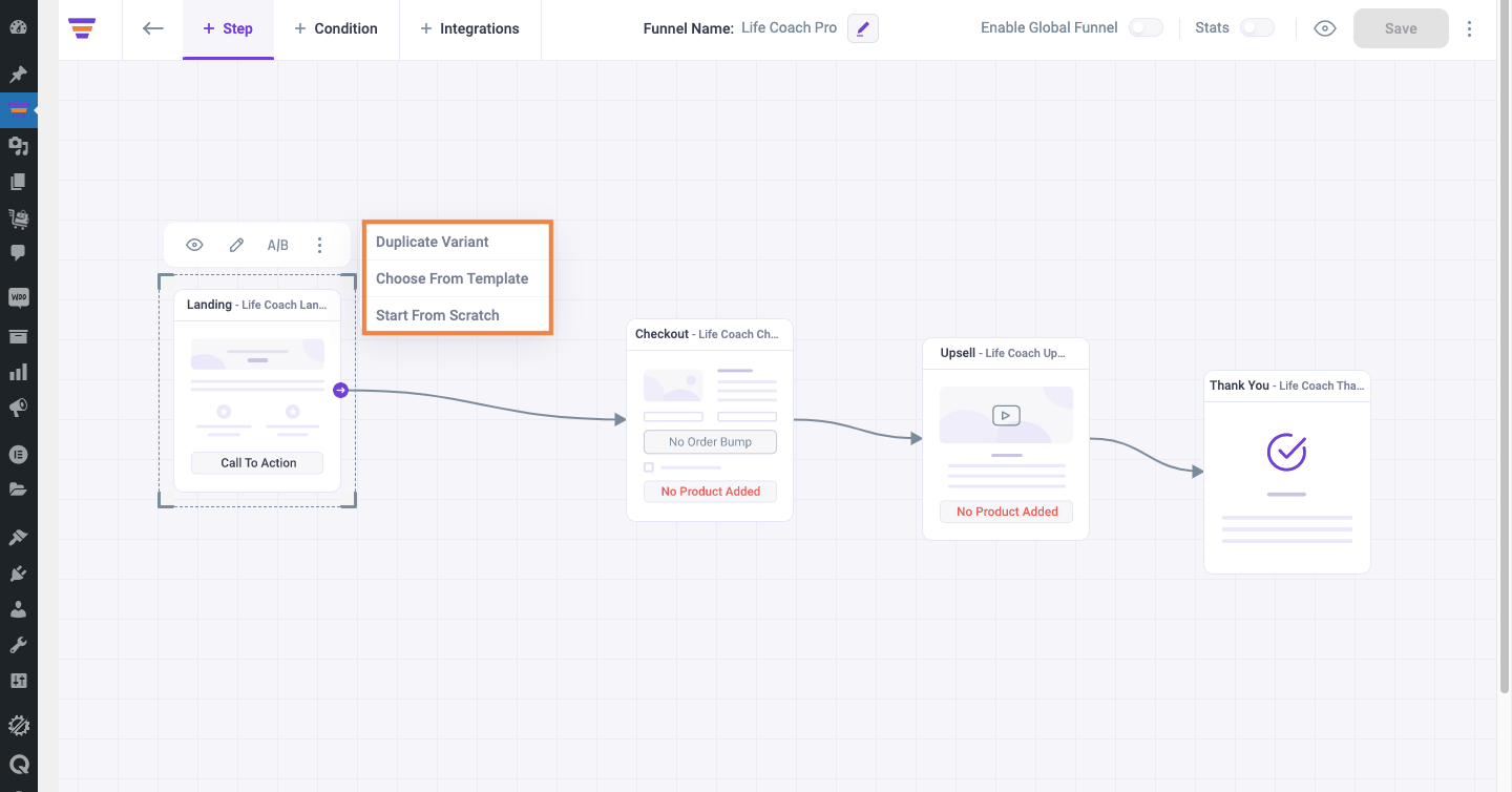 Create a new variant for A-B testing