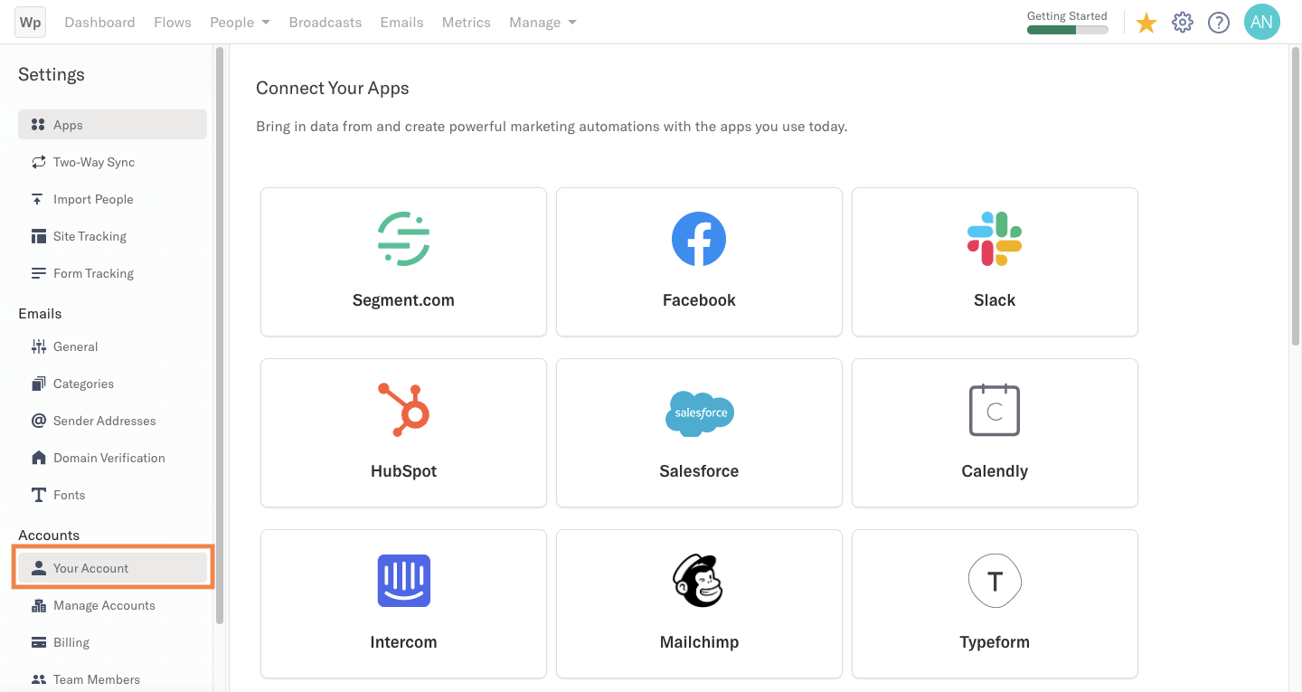 Encharge settings for API