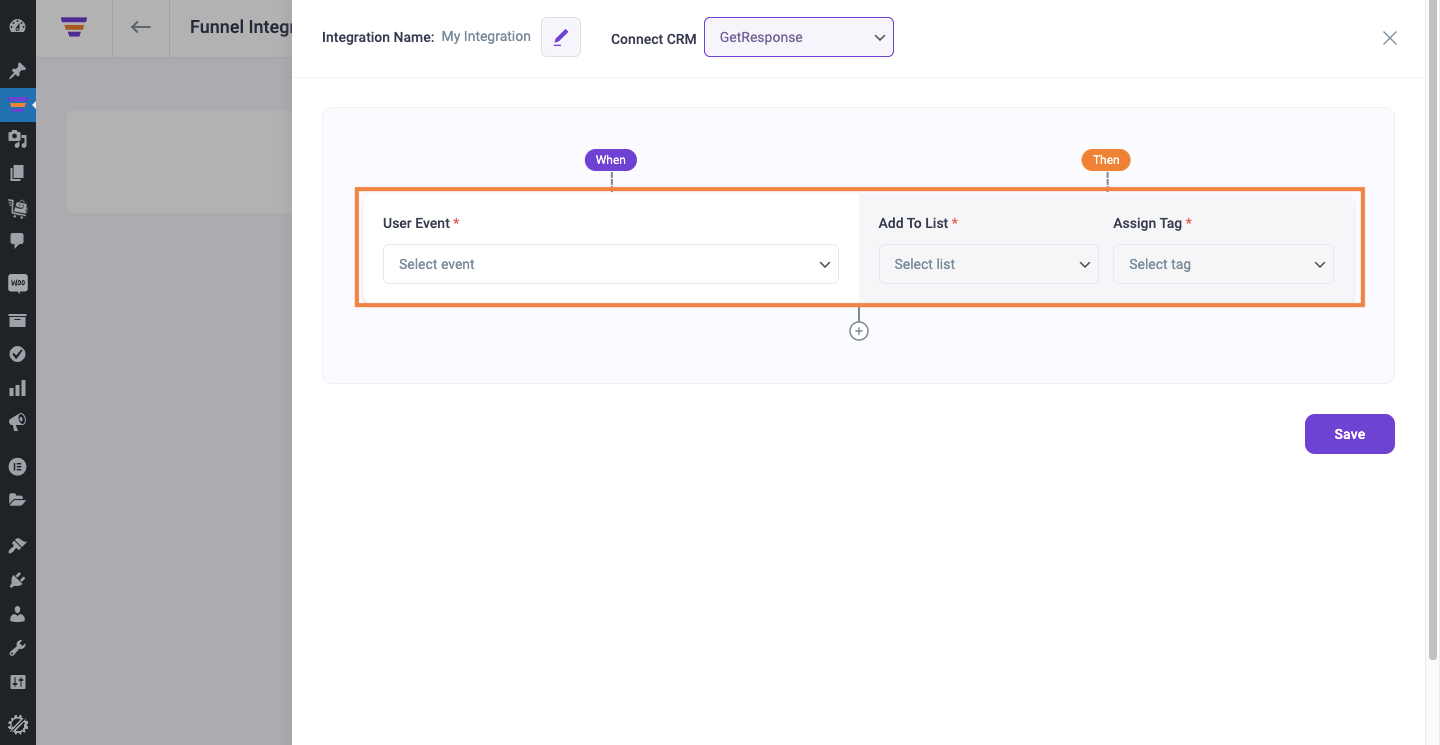 Setup User Event and configure list & tag