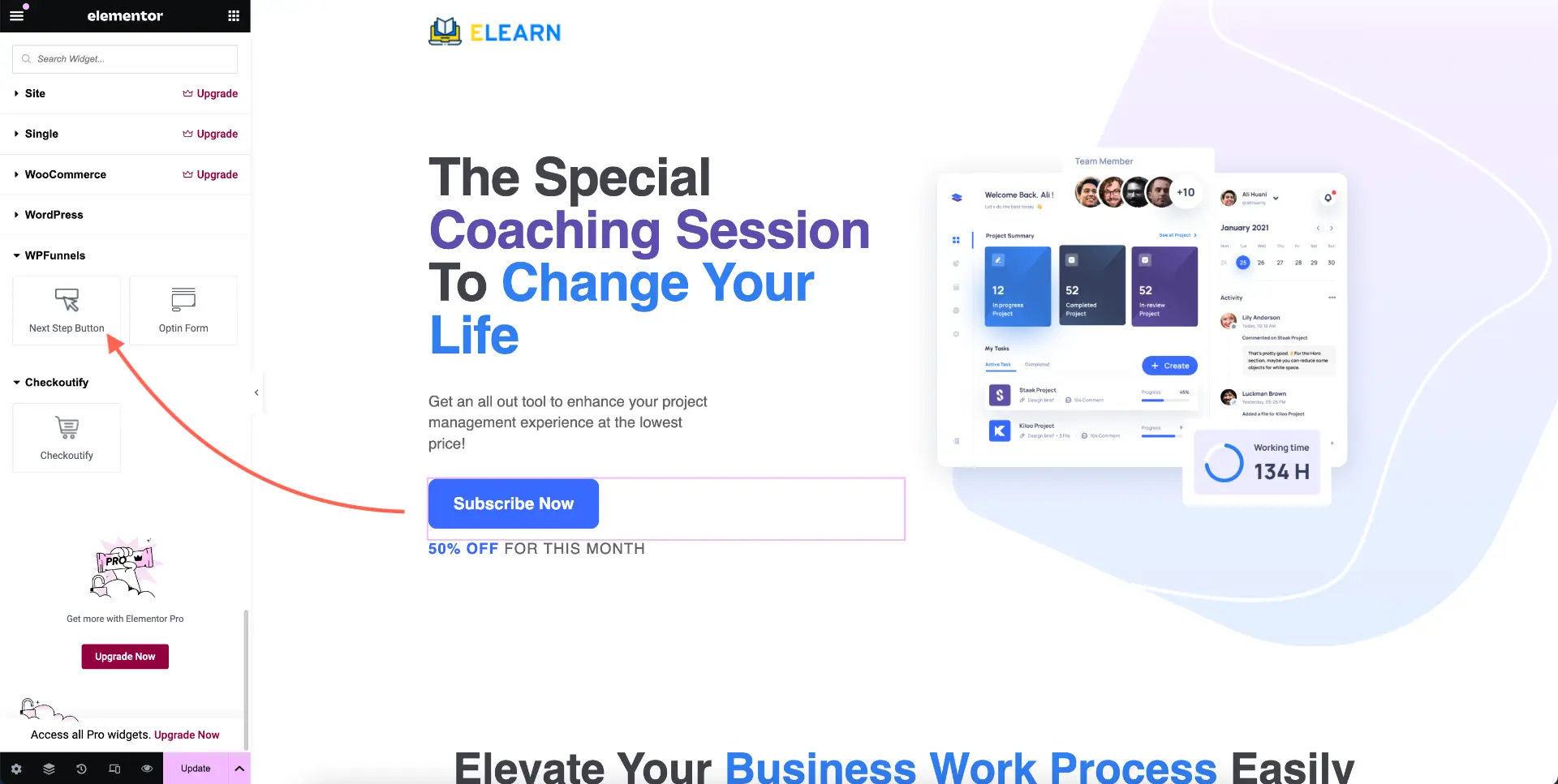 Next Step Button on Bridge Page