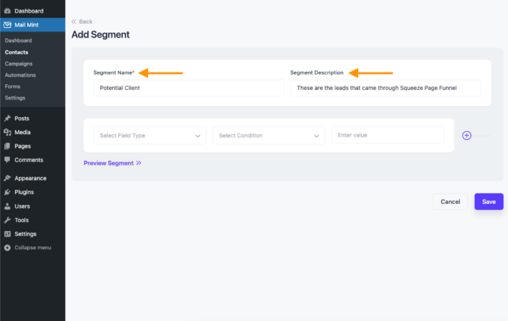 Provide Segment Name & Description