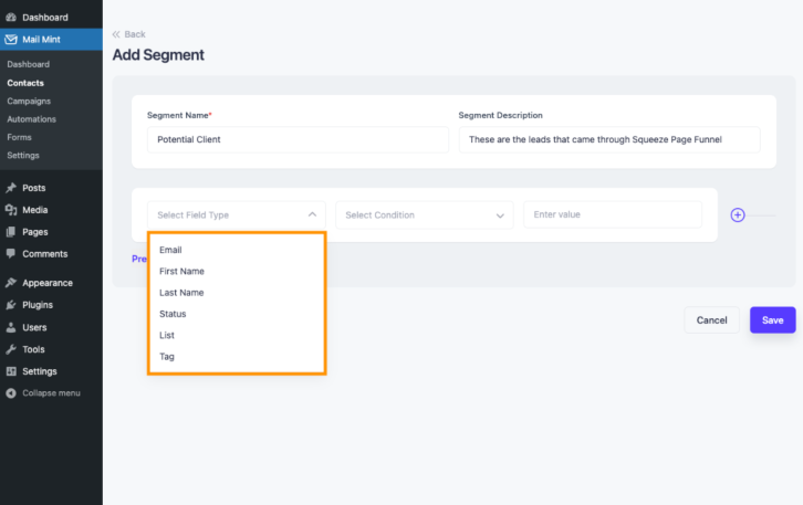 How To Create Segments To Target Qualified Leads 3 Adding A Field Type In Segment