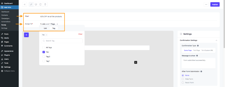 How To Create A Custom Opt-in Form For Collecting Leads 3 Title and Assigning Lists & Tags