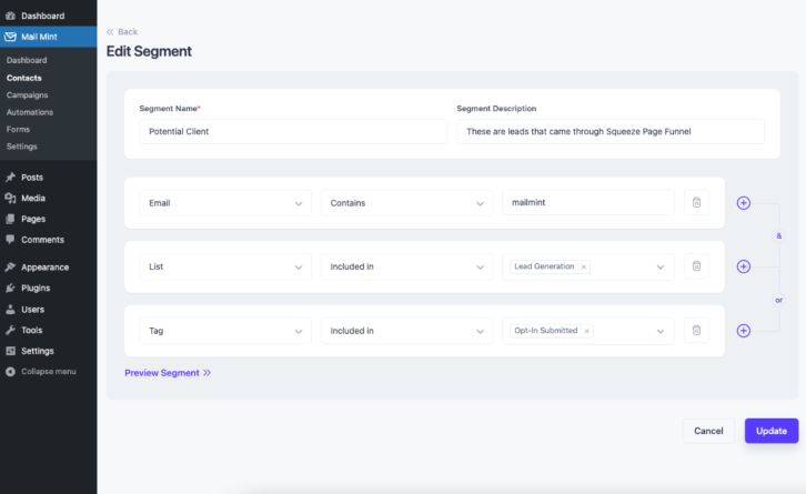 Example of Created Segment