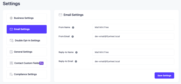 Email Settings - Mail Mint