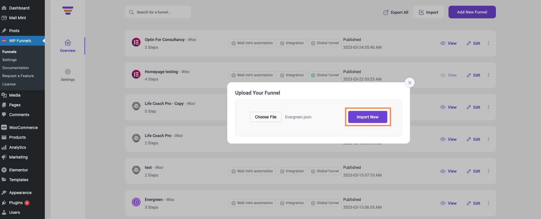 Export/Import Funnels 5 Import Now