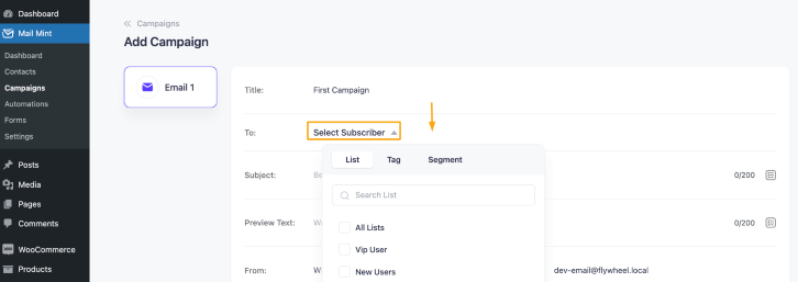 Select Subscriber for Regular Campaign