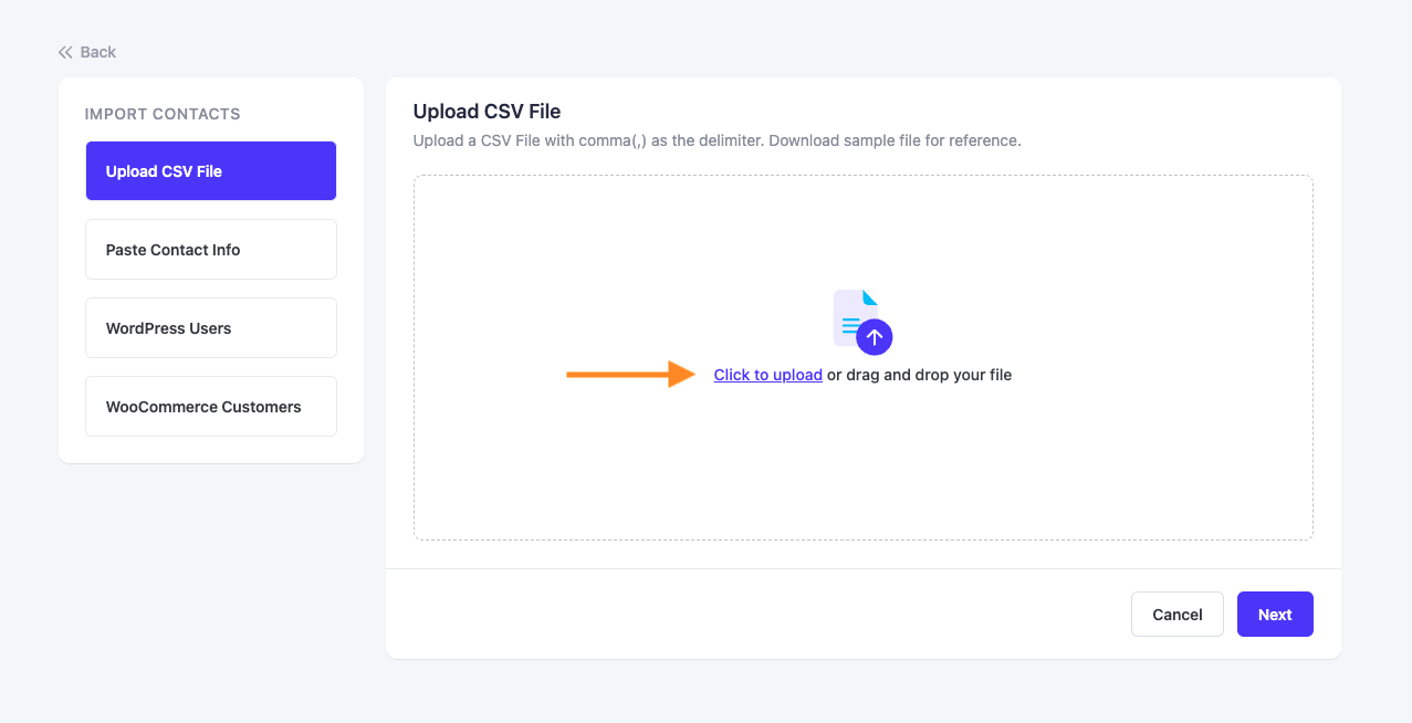 How to Import Contacts Using CSV File In Mail Mint 1 Upload CSV File to Import Contact List