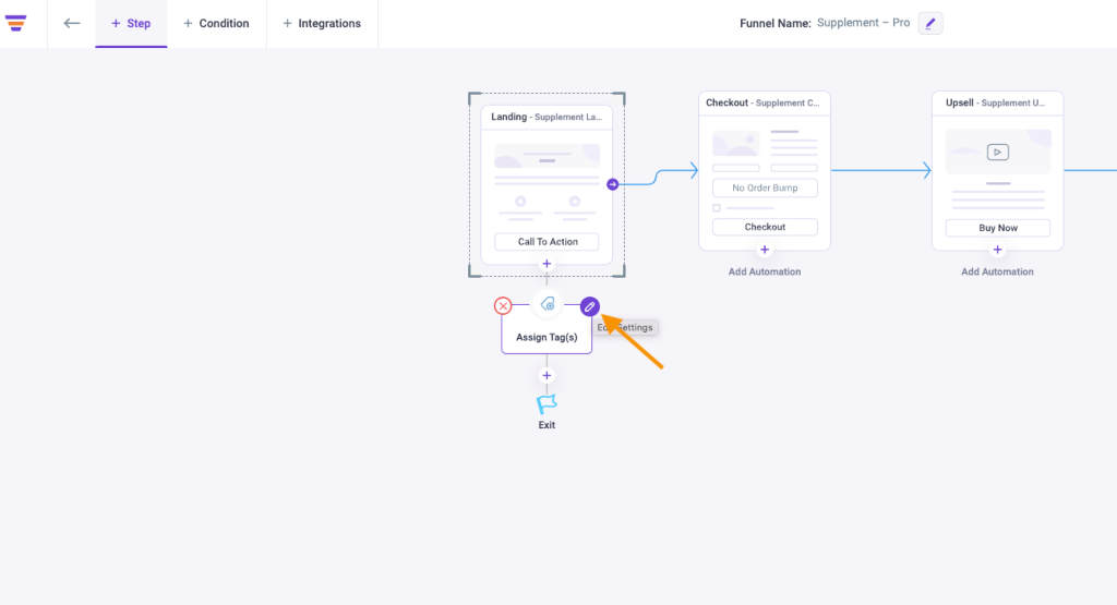 Edit an Action for assigning Tag in Marketing Sales Funnel