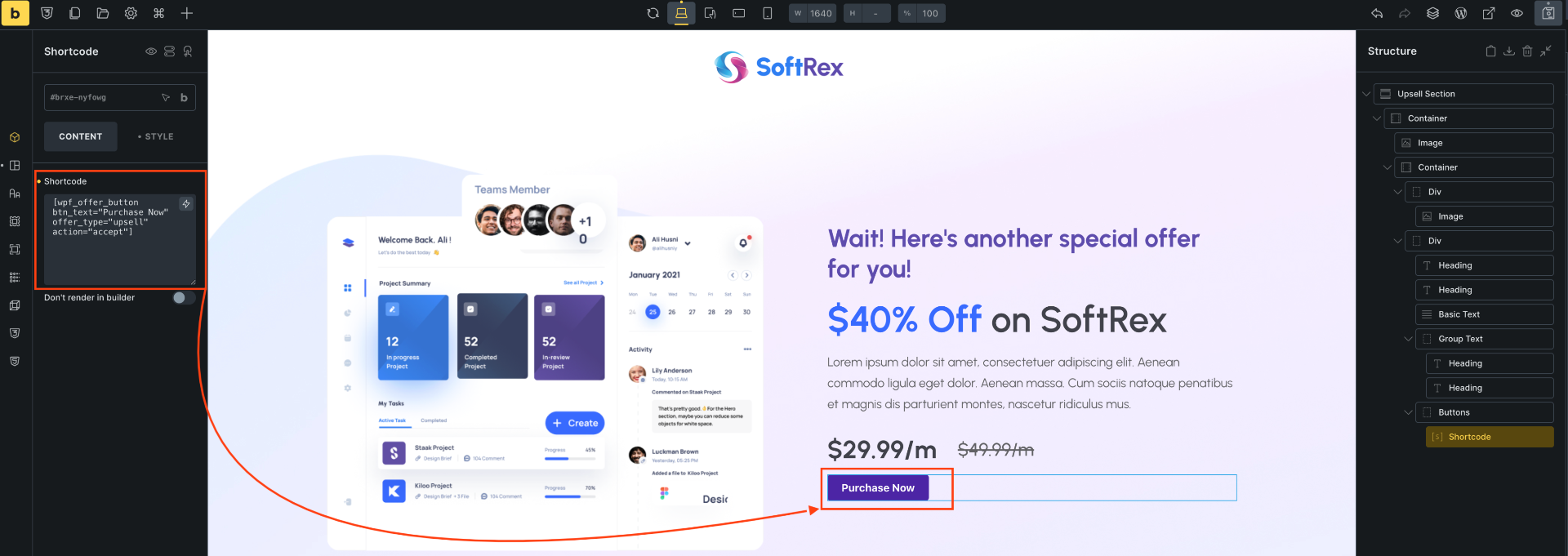 How To Use WPFunnels Shortcode In Bricks Builder 17 Offer button shortcode - accept offer