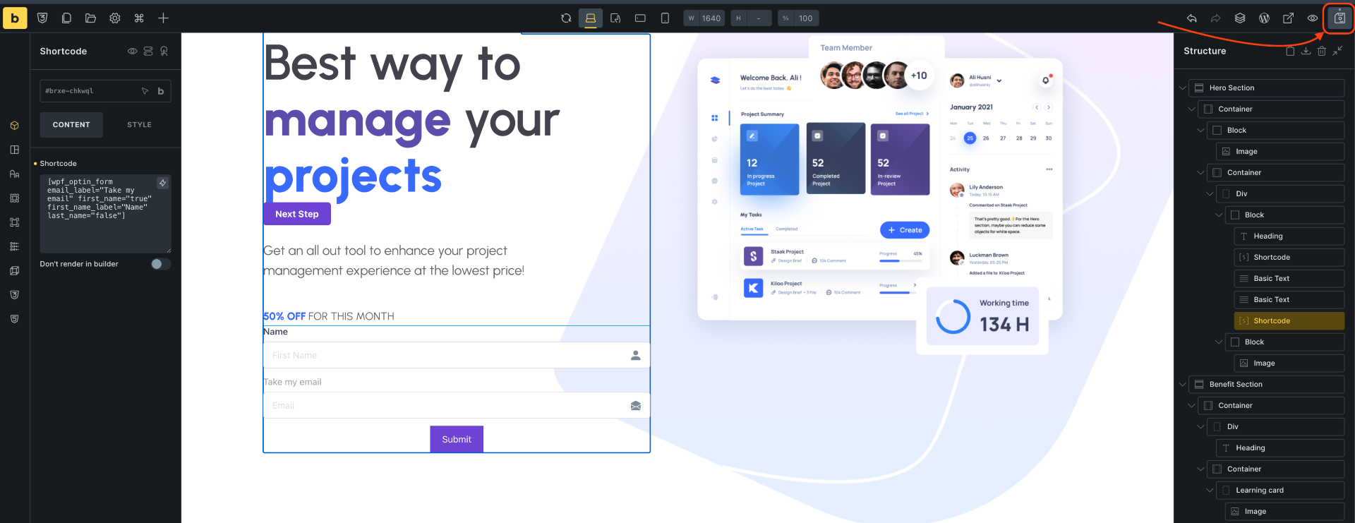 How To Use WPFunnels Shortcode In Bricks Builder 11 Save landing page