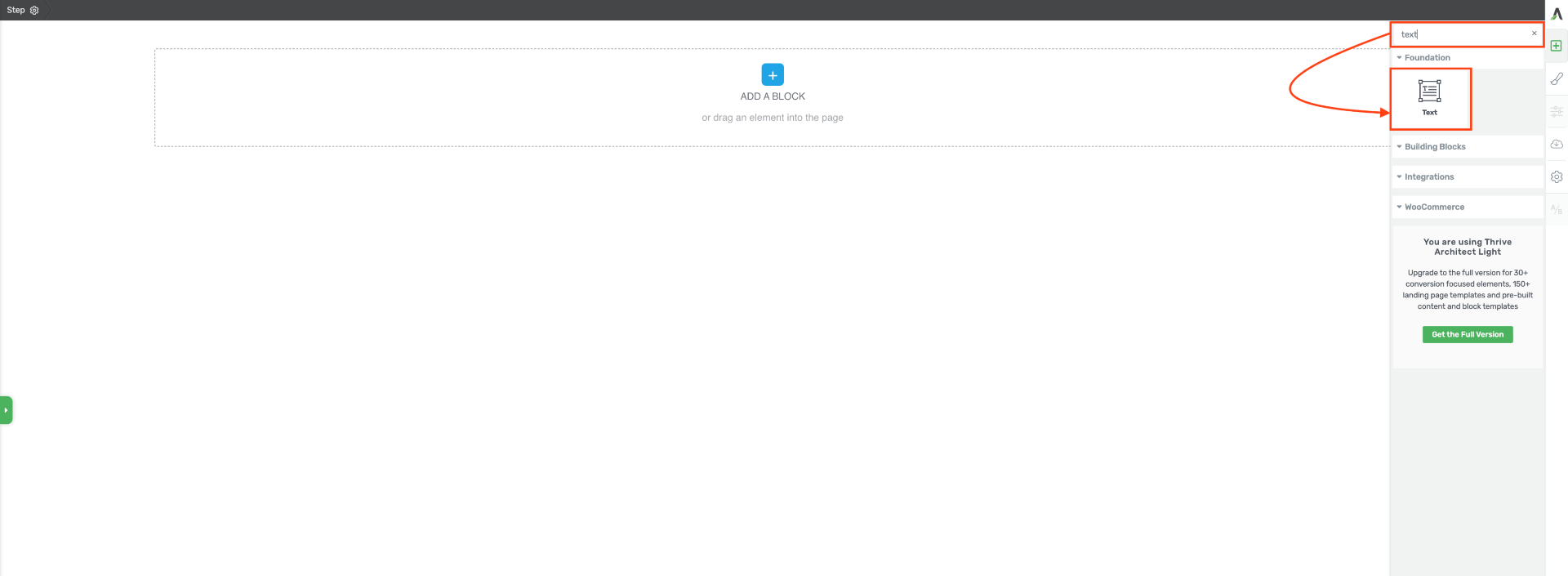 How To Use WPFunnels Shortcode In Thrive Architect 9 Take the Text Block for Using ShortCodes