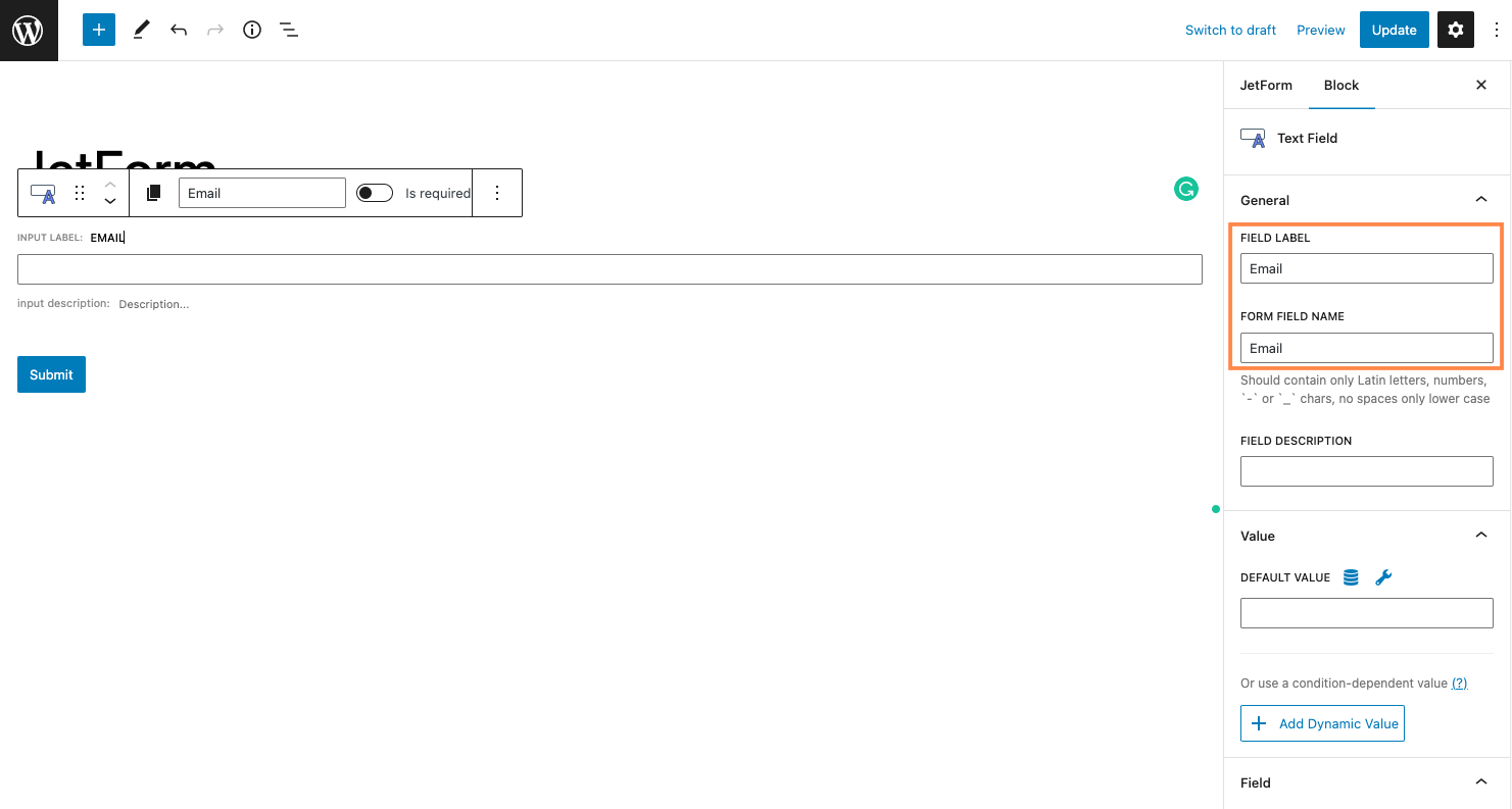 Set Form Field Label & Name