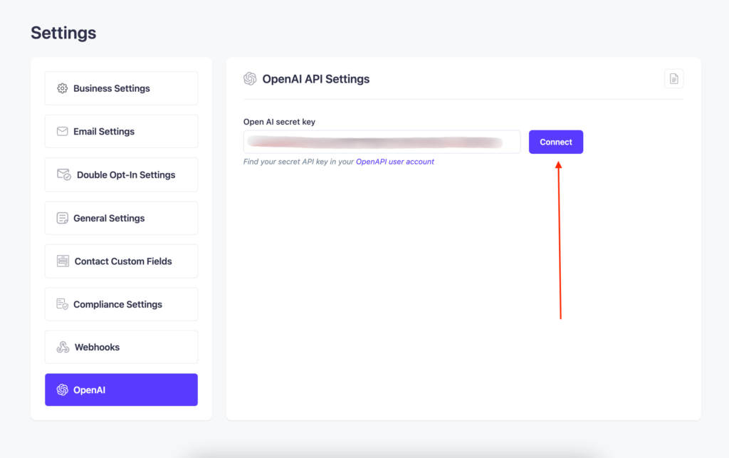 Connect Mail Mint with ChatGPT - OpenAI 5 save the ChatGPT API key