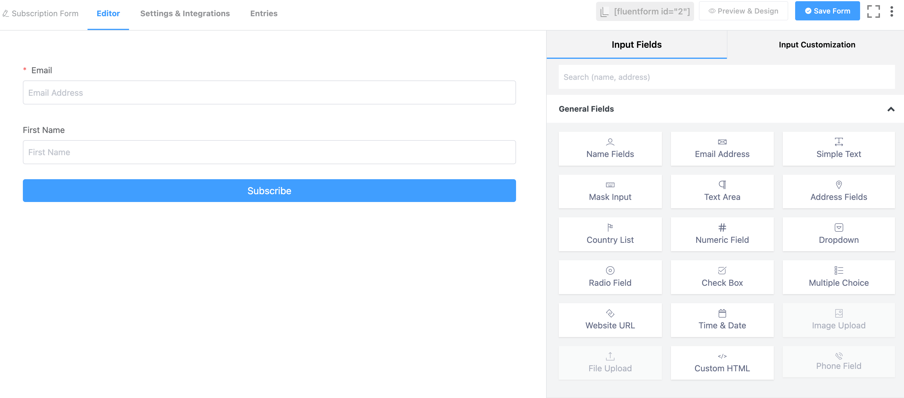 Create A form using fluent forms