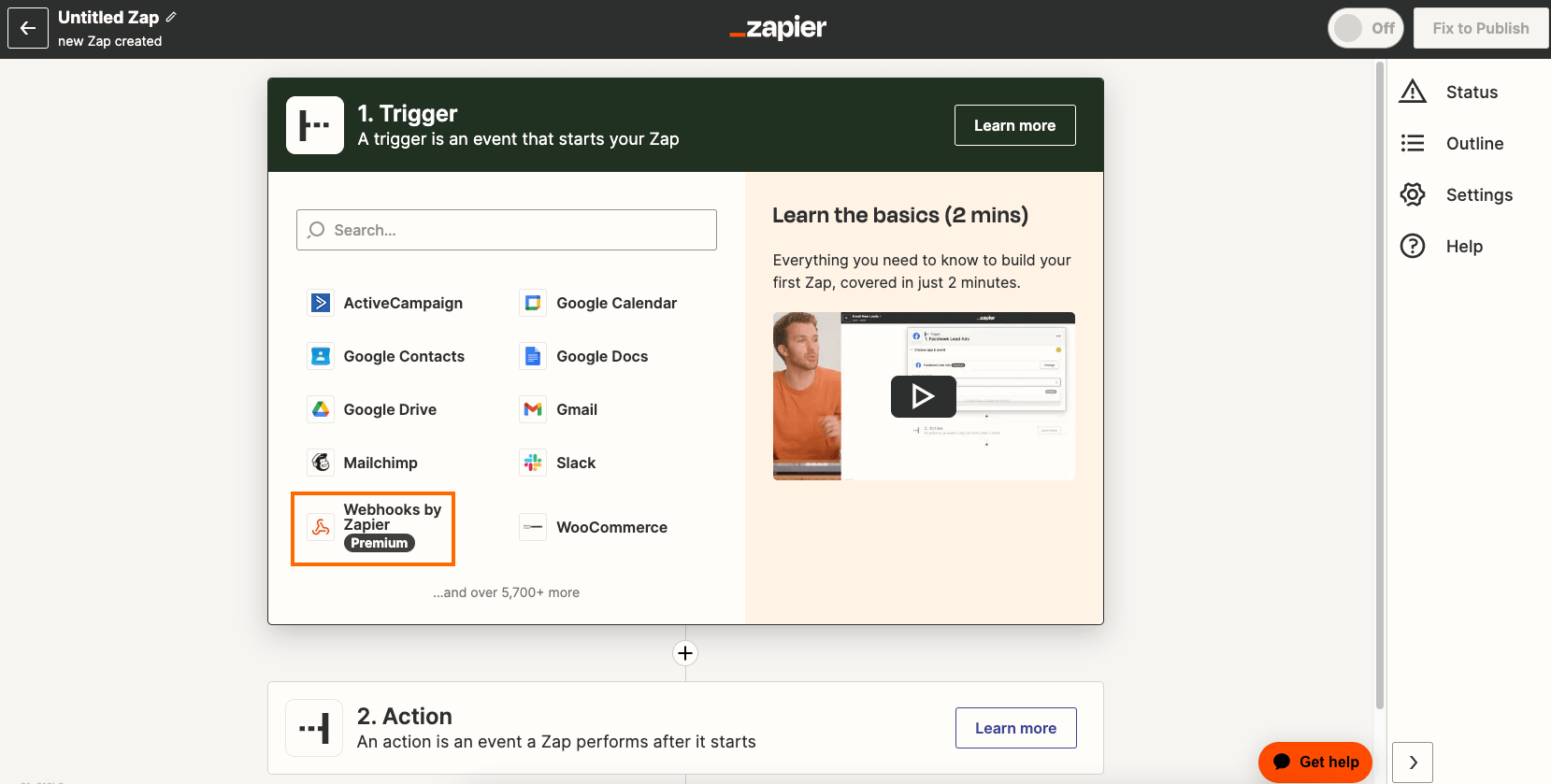 Create new Zap in Zapier