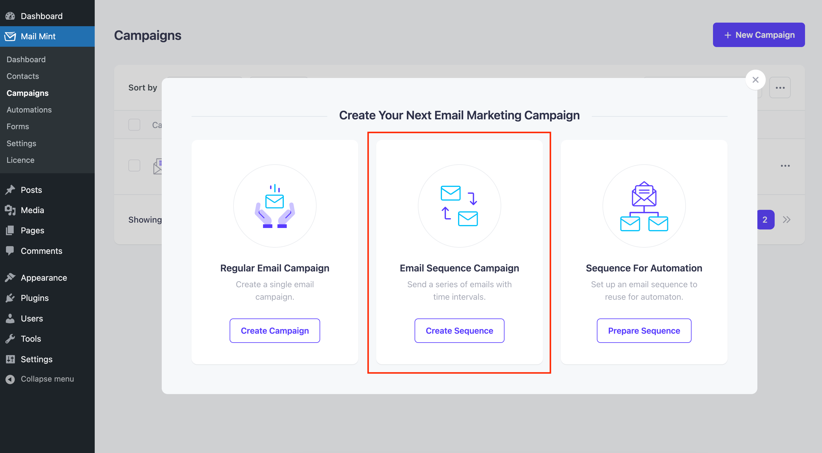 Select Email Sequence Campaign