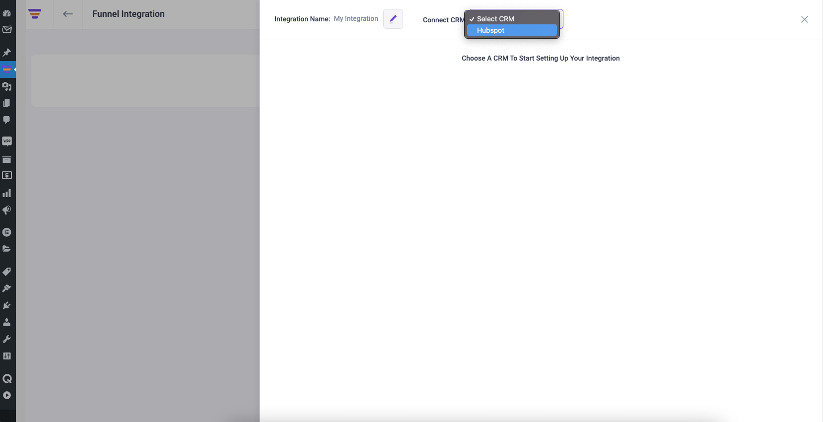 Choose HubSpot to connect with Funnel