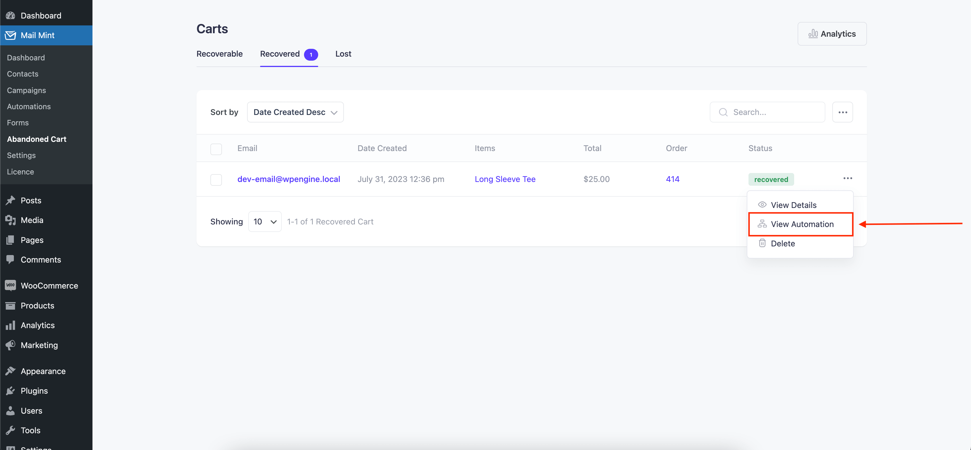 View Automation stage for each customer