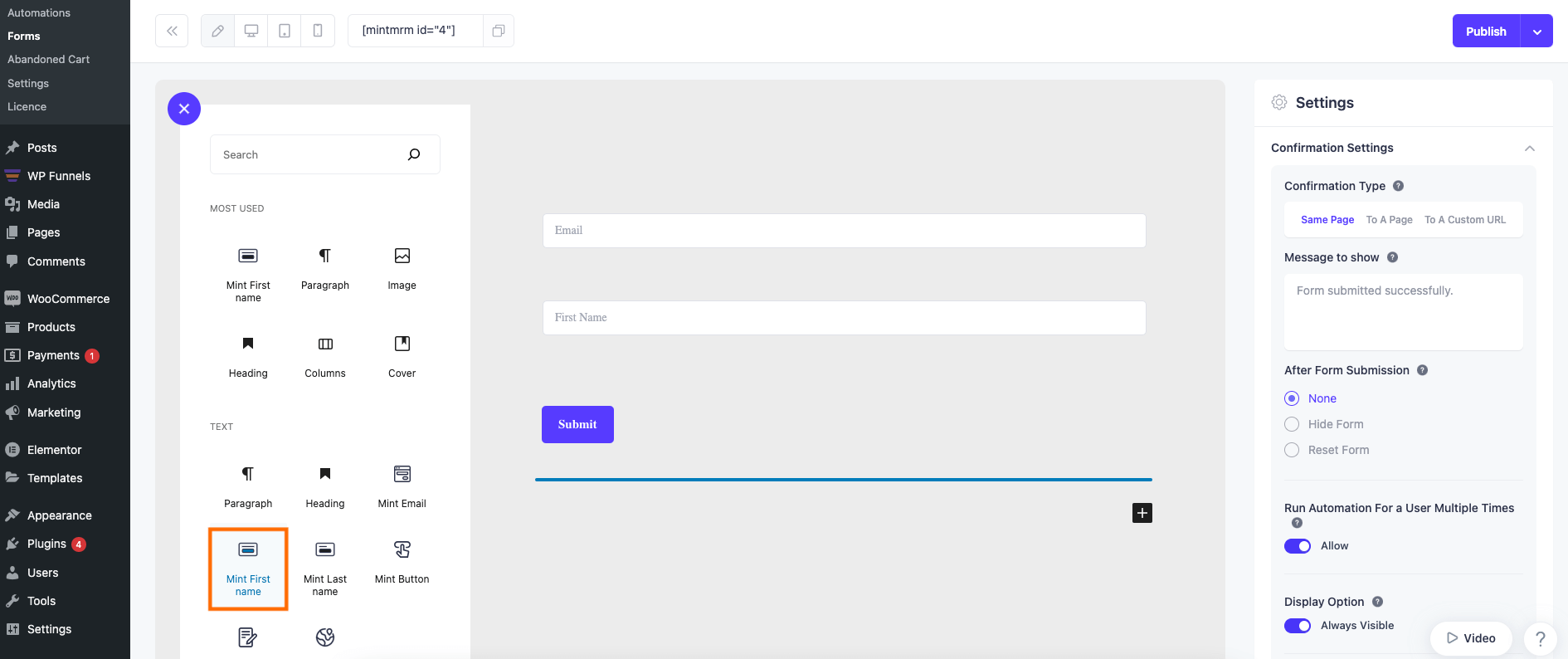 Mail Mint form field